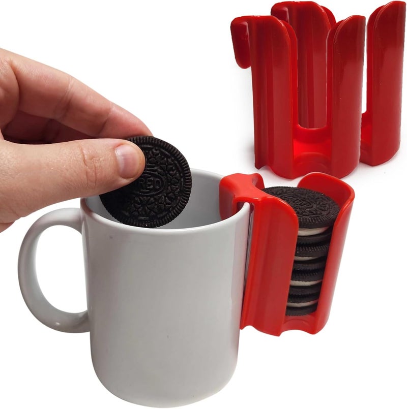 Kitchen Discovery Cup Cookie Holder Cookie Holder for Cup Hooks to Mugs and Milk Glasses to Keep Cookies and Biscuits in Dunking Reach – Cookies Holder, Tea Bag Caddy in Bright Plastic (2) - Image 1